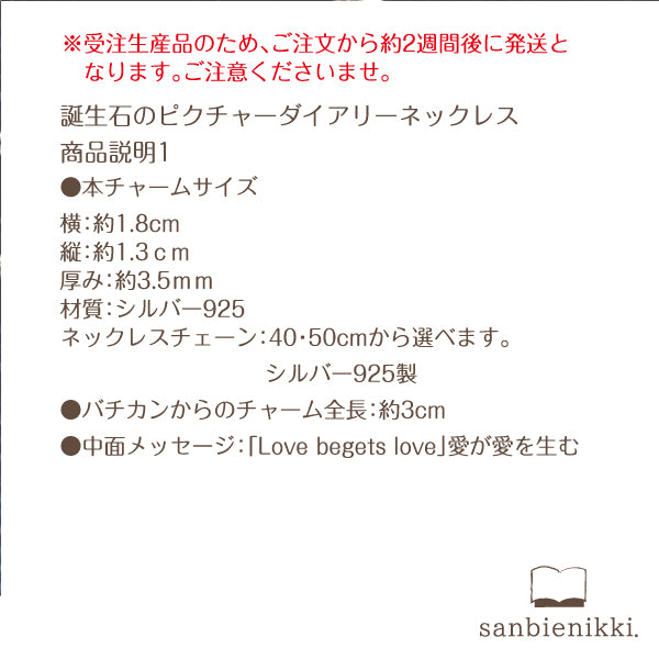 sanbienikki. サンビエニッキ 「誕生石のピクチャーダイアリー」シルバー925 ネックレス 普段使い