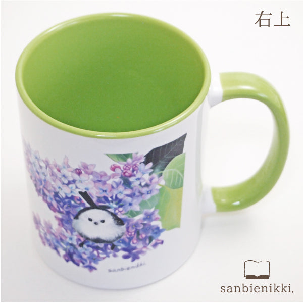 sanbienikki. サンビエニッキ バイカラ-マグカップ ライラックとシマエナガ ホワイト/ライトグリーン ライラック シマエナガ 小鳥 野鳥 鳥 バイカラー ライトグリーン マグカップ 上品 可愛い 癒し