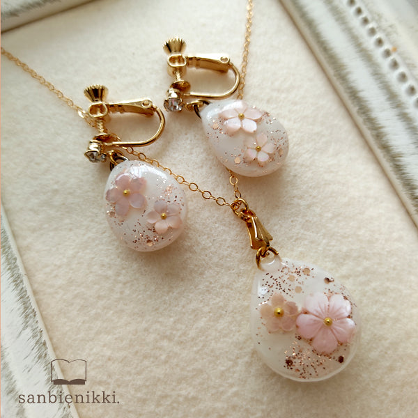 sanbienikki. 桜シェル しずくネックレス 桜 さくら 桜ピンク しずく 14KGF ネックレス 入学式 サンビエニッキ 送料無料 (当店負担)
